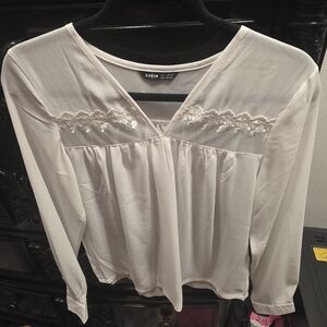 SHEIN Cream Lace Accent Blouse